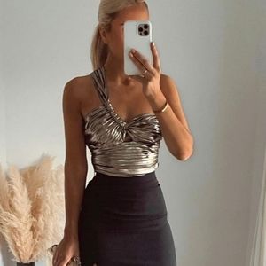 Zara metallic asymmetrical top cropped